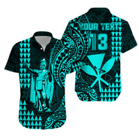 Custom King Kamehameha Matching Hawaiian Outfits For Couples with Polynesian Tribal Turquoise LT13 - Polynesian Pride