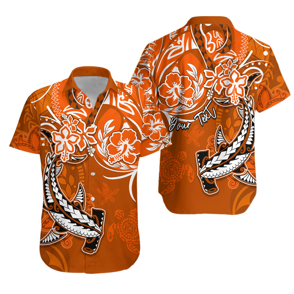 (Custom Personalised) Hawaii Hawaiian Shirt Polynesia Orange Sea Turtle Honu and Hammerhead Shark LT13 Unisex Orange - Polynesian Pride