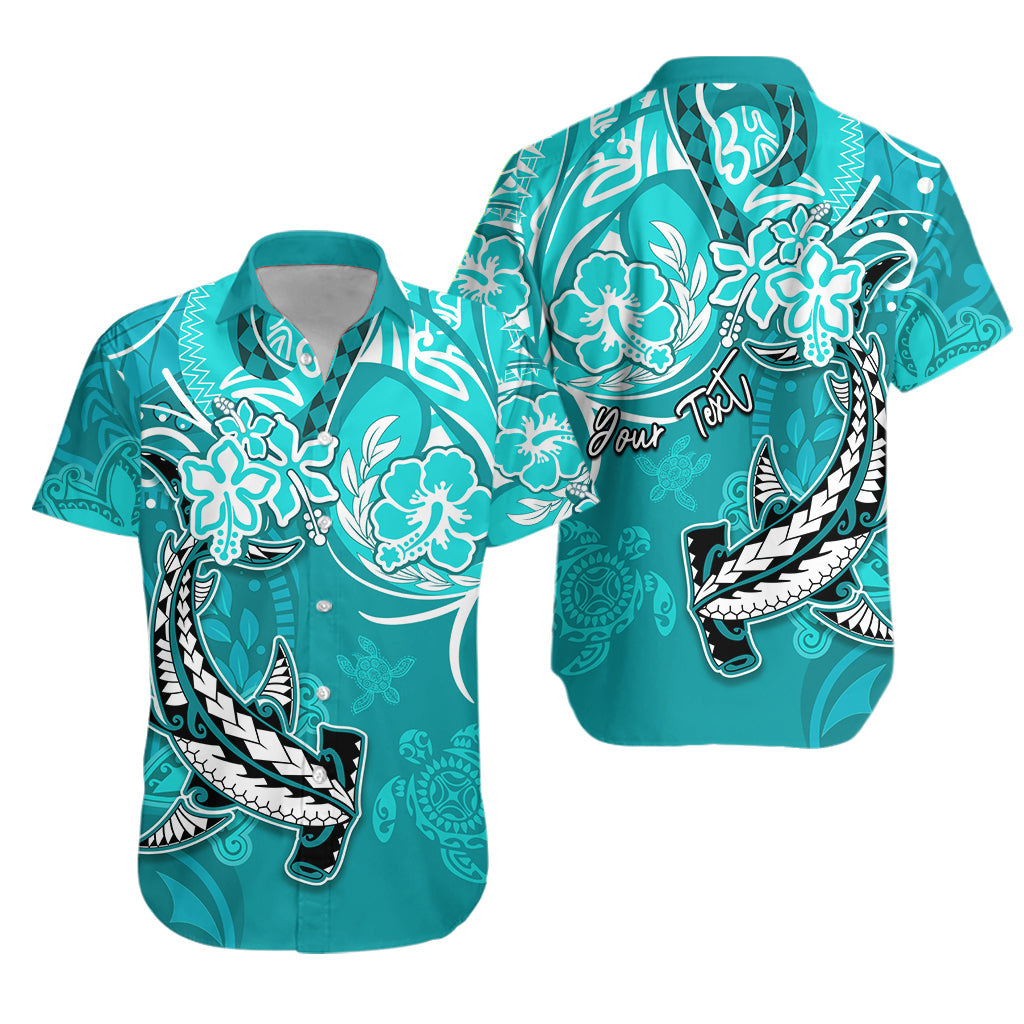 (Custom Personalised) Hawaii Hawaiian Shirt Polynesia Turquoise Sea Turtle Honu and Hammerhead Shark LT13 Unisex Turquoise - Polynesian Pride