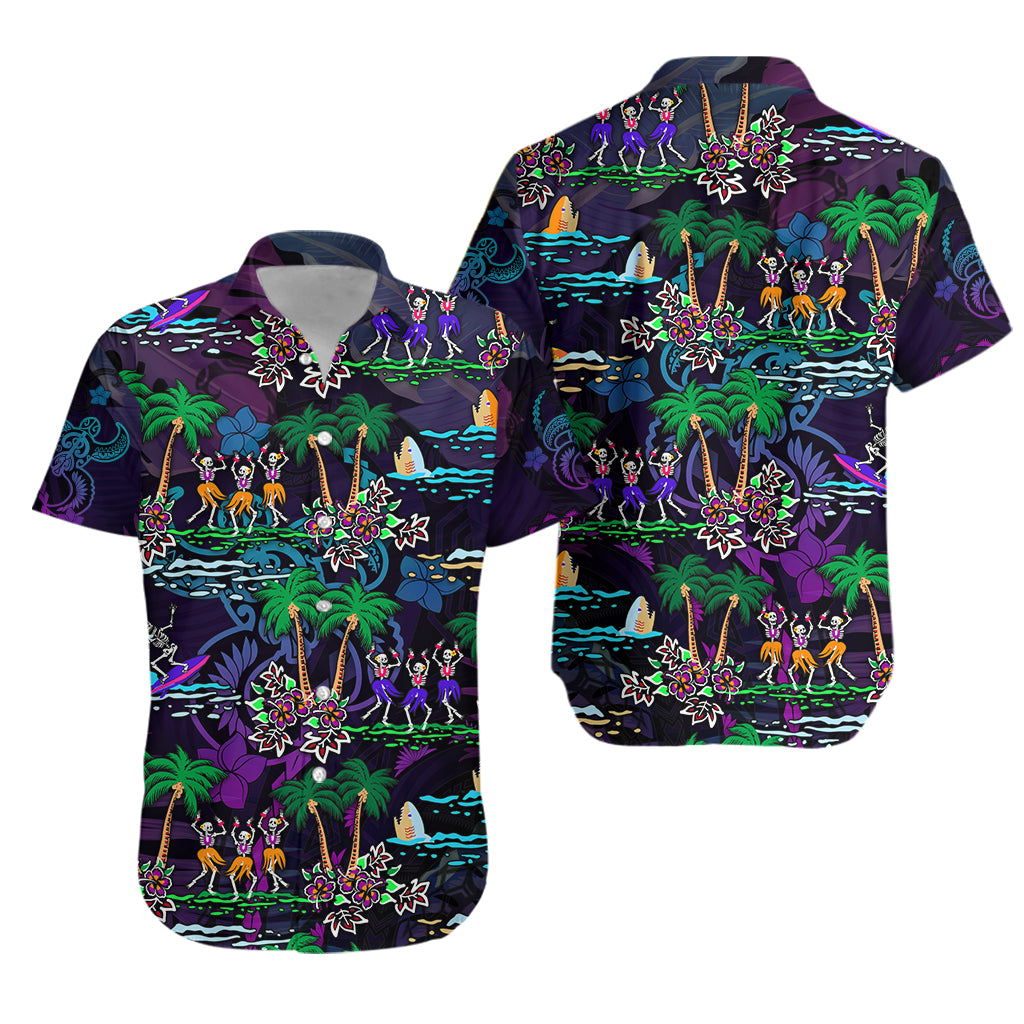 Hawaii Skeleton Dancing Hawaiian Shirt Halloween Hawaiian Turtle LT13 Unisex Purple - Polynesian Pride