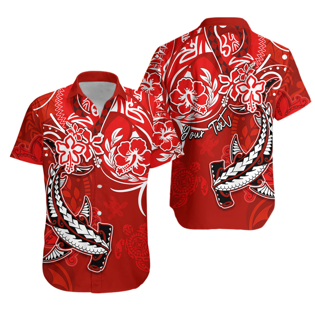 (Custom Personalised) Hawaii Hawaiian Shirt Polynesia Red Sea Turtle Honu and Hammerhead Shark LT13 Unisex Red - Polynesian Pride