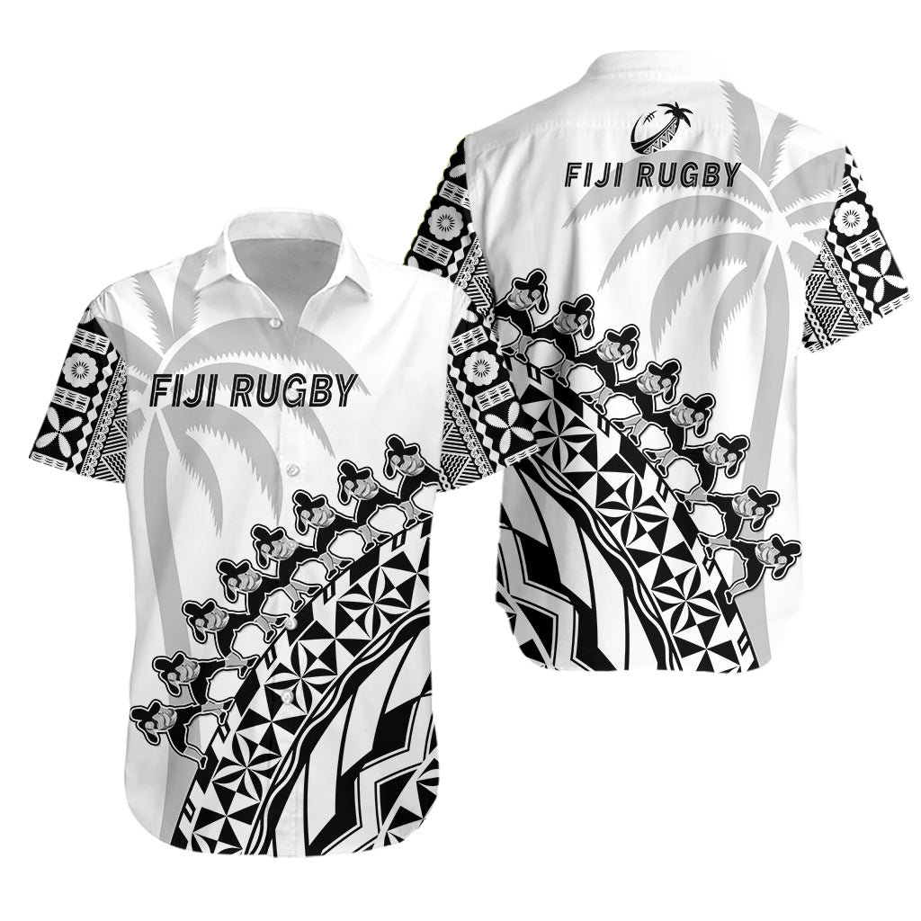 Fiji Rugby Hawaiian Shirt Fijian Cibi Dance Tapa Pattern White LT14 Unisex White - Polynesian Pride