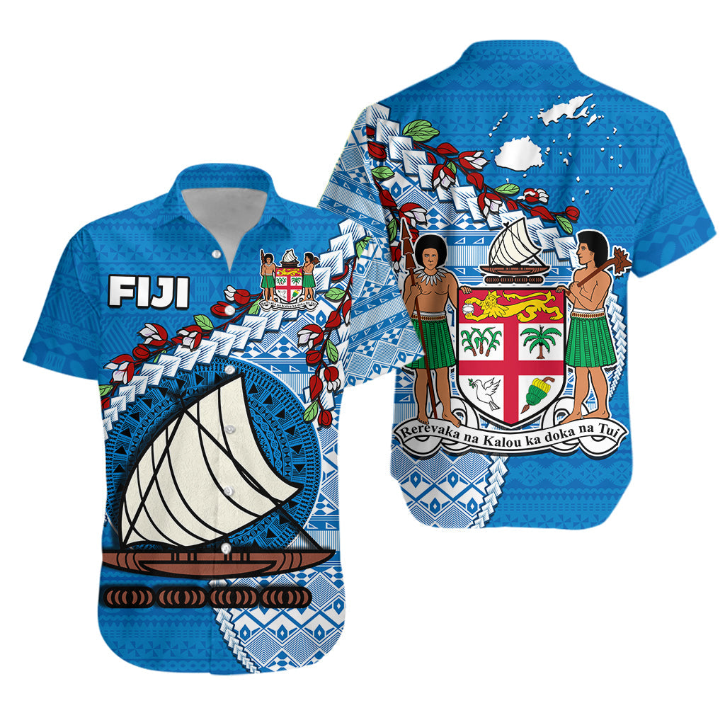 Fiji Hawaiian Shirt Fijian Drua Mix Tagimaucia Flower Blue Style LT14 Unisex Blue - Polynesian Pride