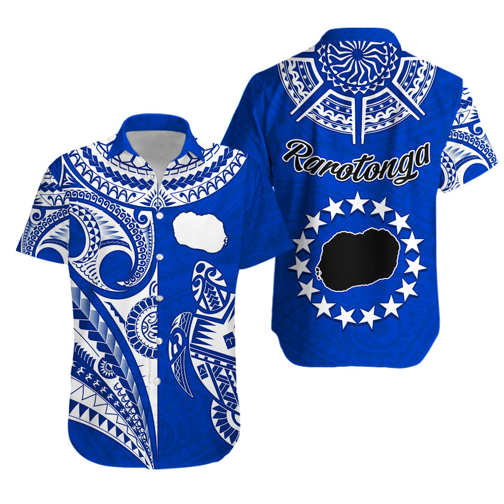 Rarotonga Cook Islands Hawaiian Shirt Turtle and Map Style Blue LT13 Unisex Blue - Polynesian Pride