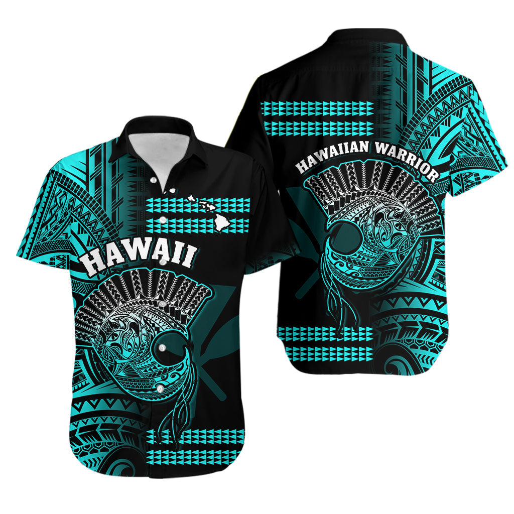 Hawaii Hawaiian Shirt Kakau Warrior Helmet Gradient Turquoise Polynesian LT14 Turquoise - Polynesian Pride
