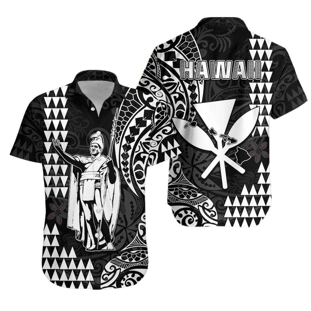 Hawaii Day Kakau Hawaiian Shirt Proud To Be Hawaiian Black King Kamehameha and Kanaka Maoli LT13 Black - Polynesian Pride