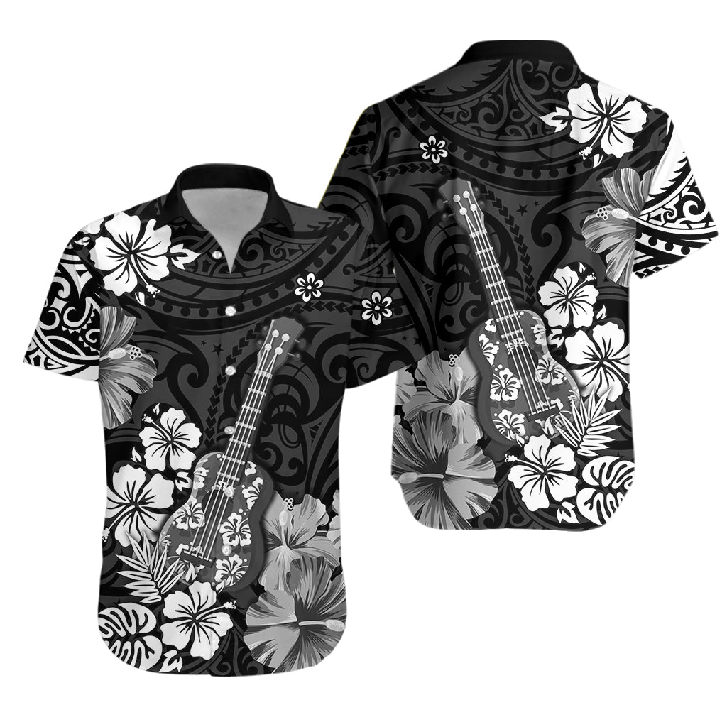 Hawaii Hawaiian Shirt Polynesia Black Ukulele Flowers LT13 Unisex Black - Polynesian Pride