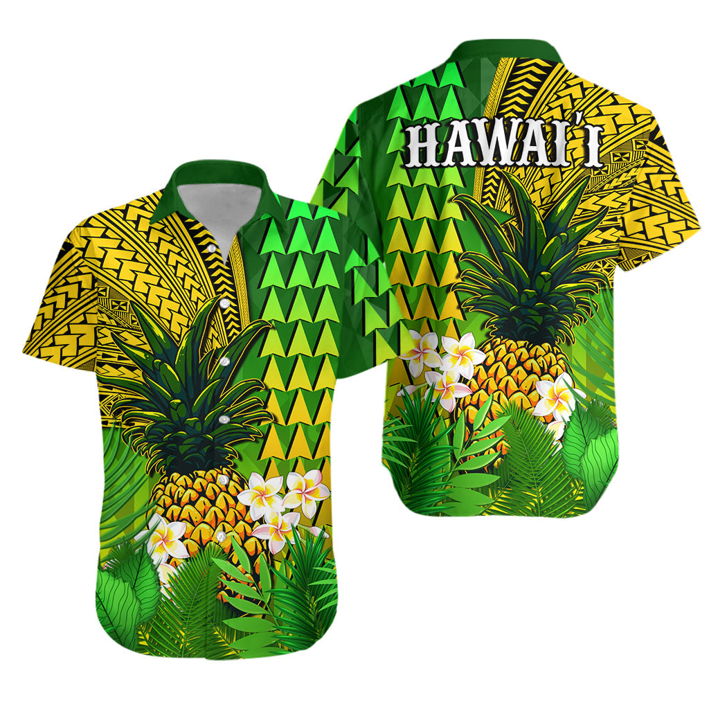 Hawaii Pineapple Hawaiian Shirt Plumeria Frangipani Mix Tribal Pattern LT13 Unisex Green - Polynesian Pride