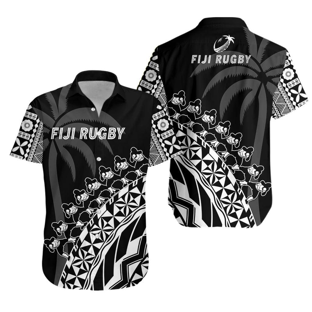Fiji Rugby Hawaiian Shirt Fijian Cibi Dance Tapa Pattern Black LT14 Unisex Black - Polynesian Pride