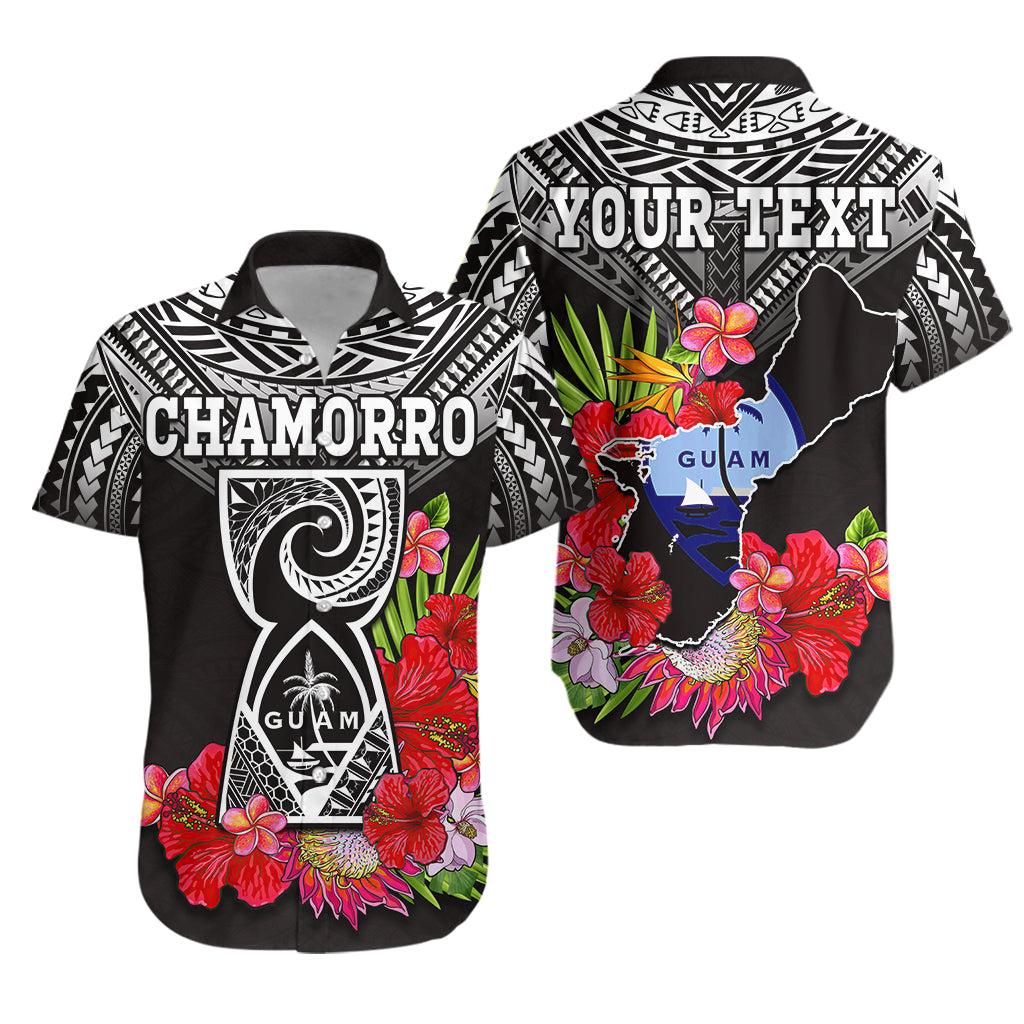 (Custom Personalised) Guam Chamorro Hawaiian Shirt Guaman Latte Stone Tropical Flowers Black Version LT14 Unisex Black - Polynesian Pride