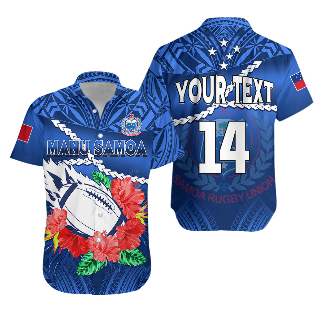 (Custom Text And Number) Samoa Rugby Hawaiian Shirt Manu Samoa Polynesian Hibiscus Blue Style LT14 Unisex Blue - Polynesian Pride