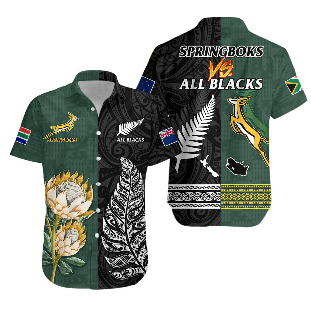 South Africa Protea and New Zealand Fern Hawaiian Shirt Rugby Go Springboks vs All Black LT13 Unisex Art - Polynesian Pride