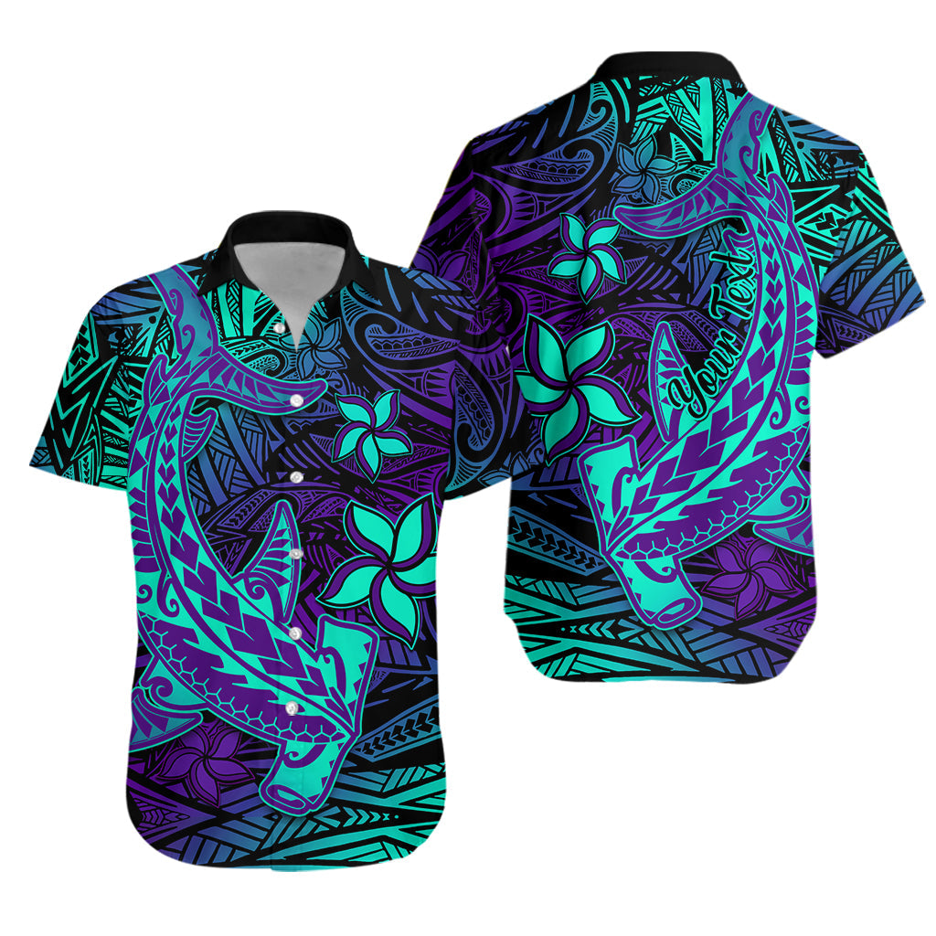 Purple Hawaiian Shirt - Polynesian Tribal Hammerhead Shark Design