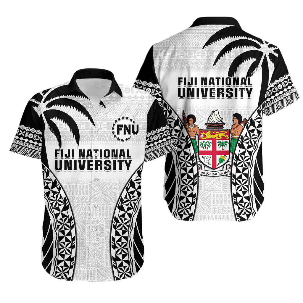 Fiji University Hawaiian Shirt National Fijian Tapa Pattern White LT14 White - Polynesian Pride