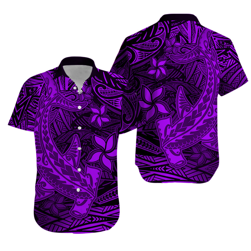 Polynesian Hawaiian Shirt Purple Hawaiian Tribal Hammerhead Shark