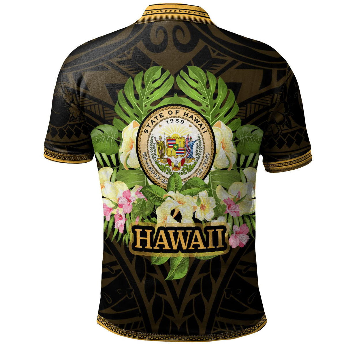 Hawaii Polo Shirt Polynesian Gold Patterns Collection - Polynesian Pride