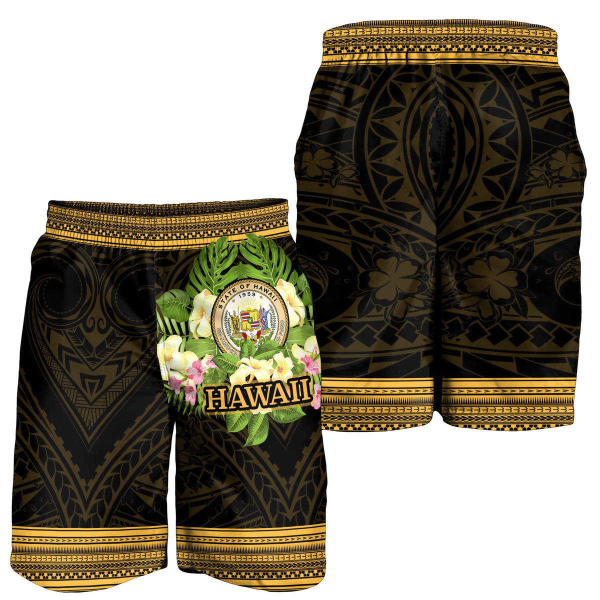 Hawaii Men's Shorts - Polynesian Gold Patterns Collection - Polynesian Pride
