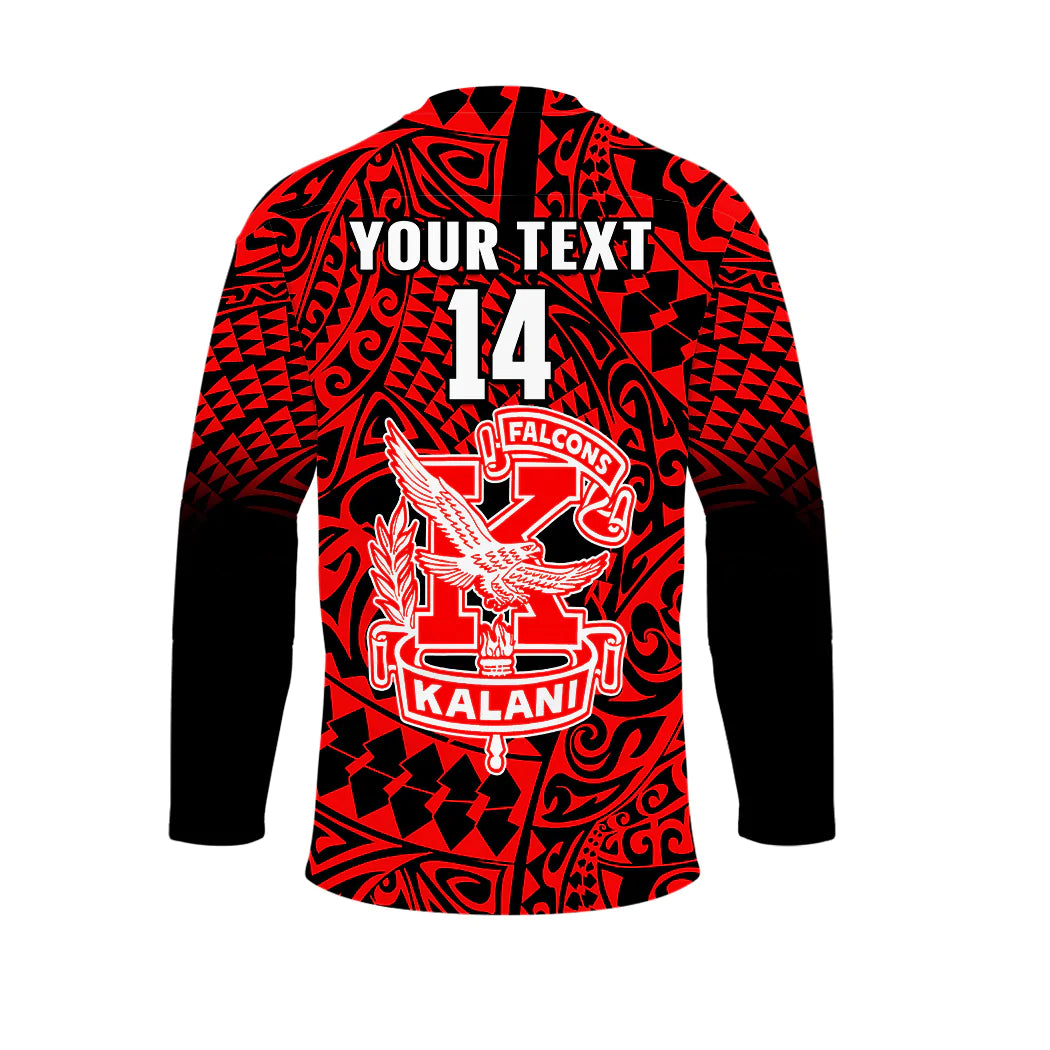 (Custom Text And Number) Hawaii Hockey Jersey Kalani High School Tribal Kakau LT14 - Polynesian Pride
