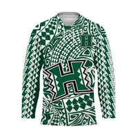 Hawaii Football Hockey Jersey Rainbow Warriors Tribal Kakau LT14 Unisex Green - Polynesian Pride