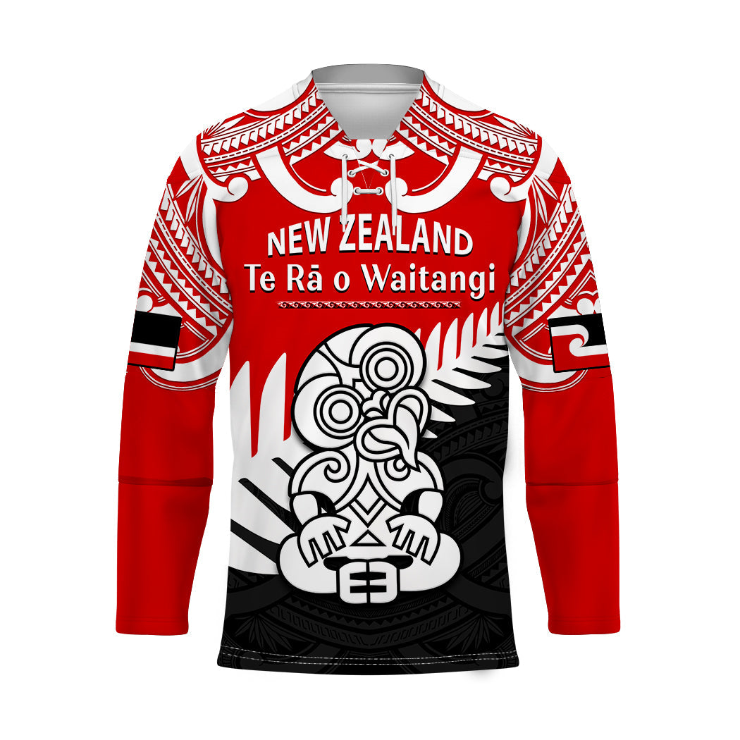 (Custom Personalised) Waitangi Day Hockey Jersey Tino Rangatiratanga Flag With Tiki Maori Fern LT14 Unisex Red - Polynesian Pride