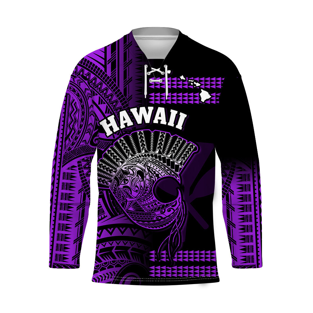 Hawaii Hockey Jersey Kakau Warrior Helmet Gradient Purple Polynesian LT14 Unisex Purple - Polynesian Pride