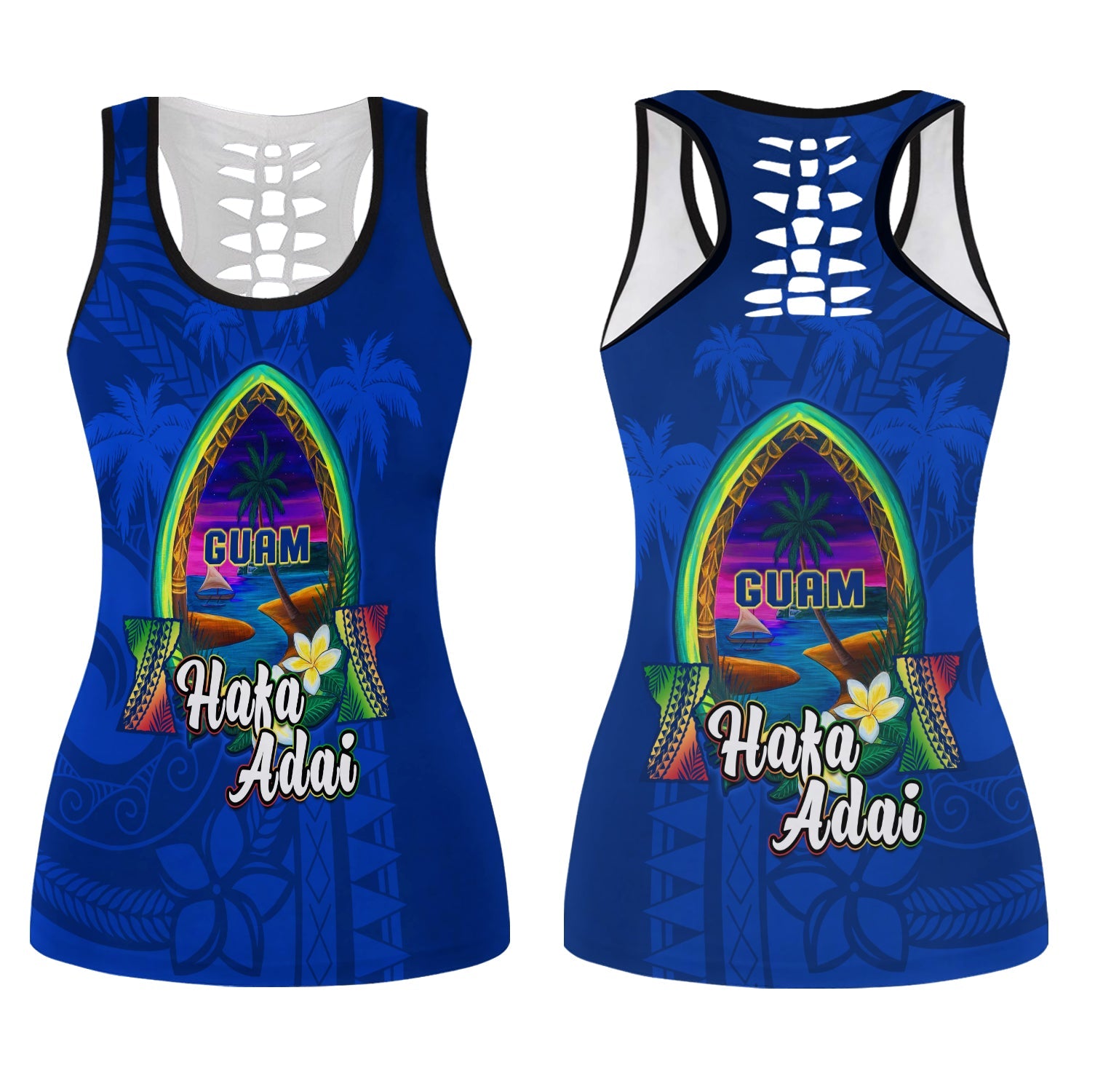 Guam Hollow Tank Top Hafa Adai Latte Stone Proud Chamorro LT14 Female Blue - Polynesian Pride