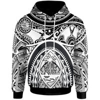 Polynesian Hoodie Guam Flag, Seal with Maui Moana Tattoo Unisex White - Polynesian Pride