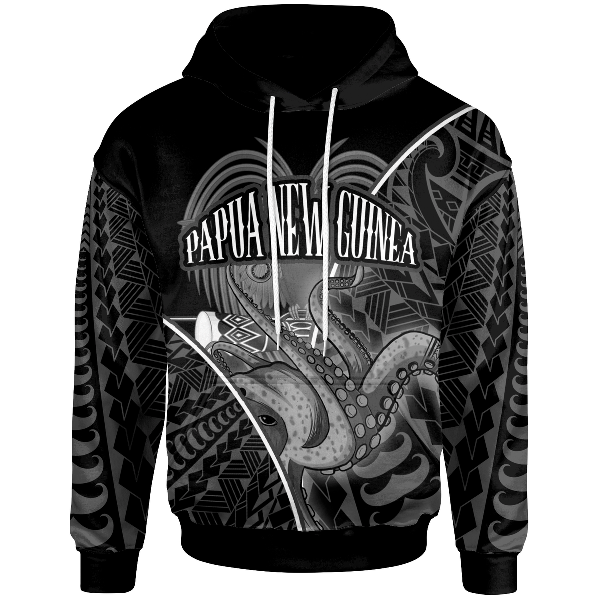 Papua New Guinea Hoodie Octopus Style White Color Unisex White - Polynesian Pride