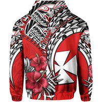 Custom Wallis et Futuna Hoodie Polynesian Pattern and Hibiscus Flowers Version Red LT13 - Polynesian Pride