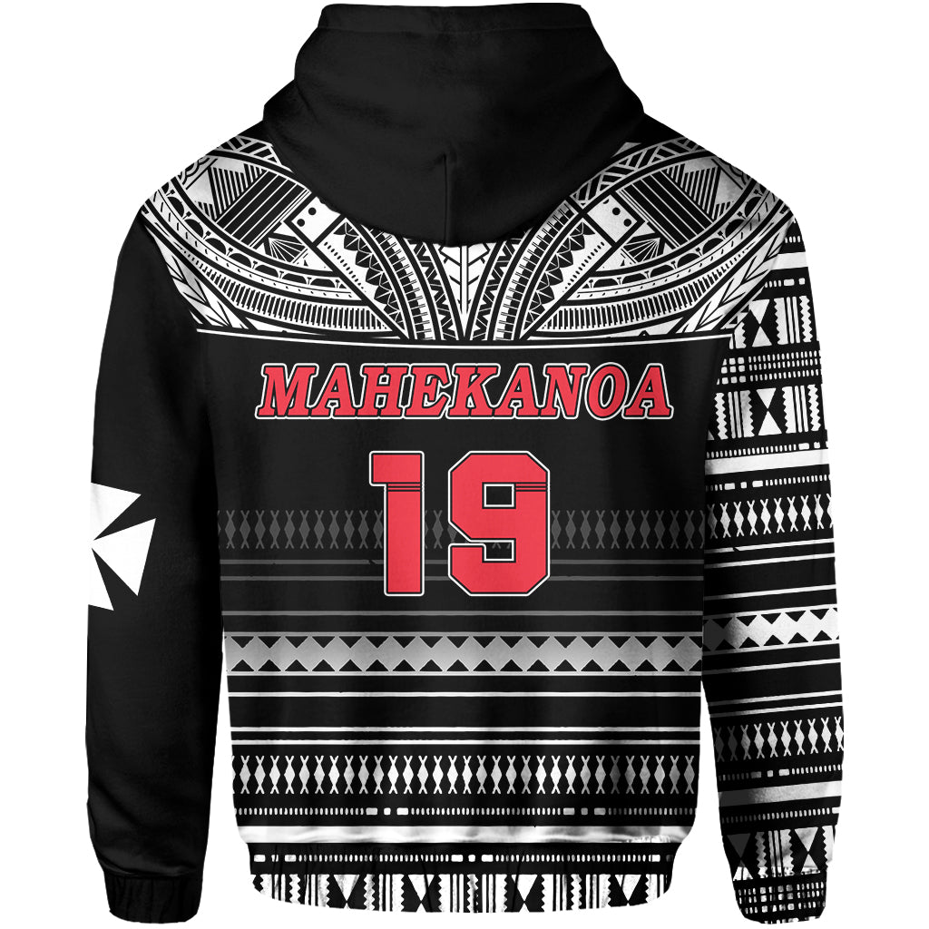 (MAHEKANOA 19) Wallis and Futuna Rugby Hoodie Polynesian Clever Black Custom Text and Number - Polynesian Pride