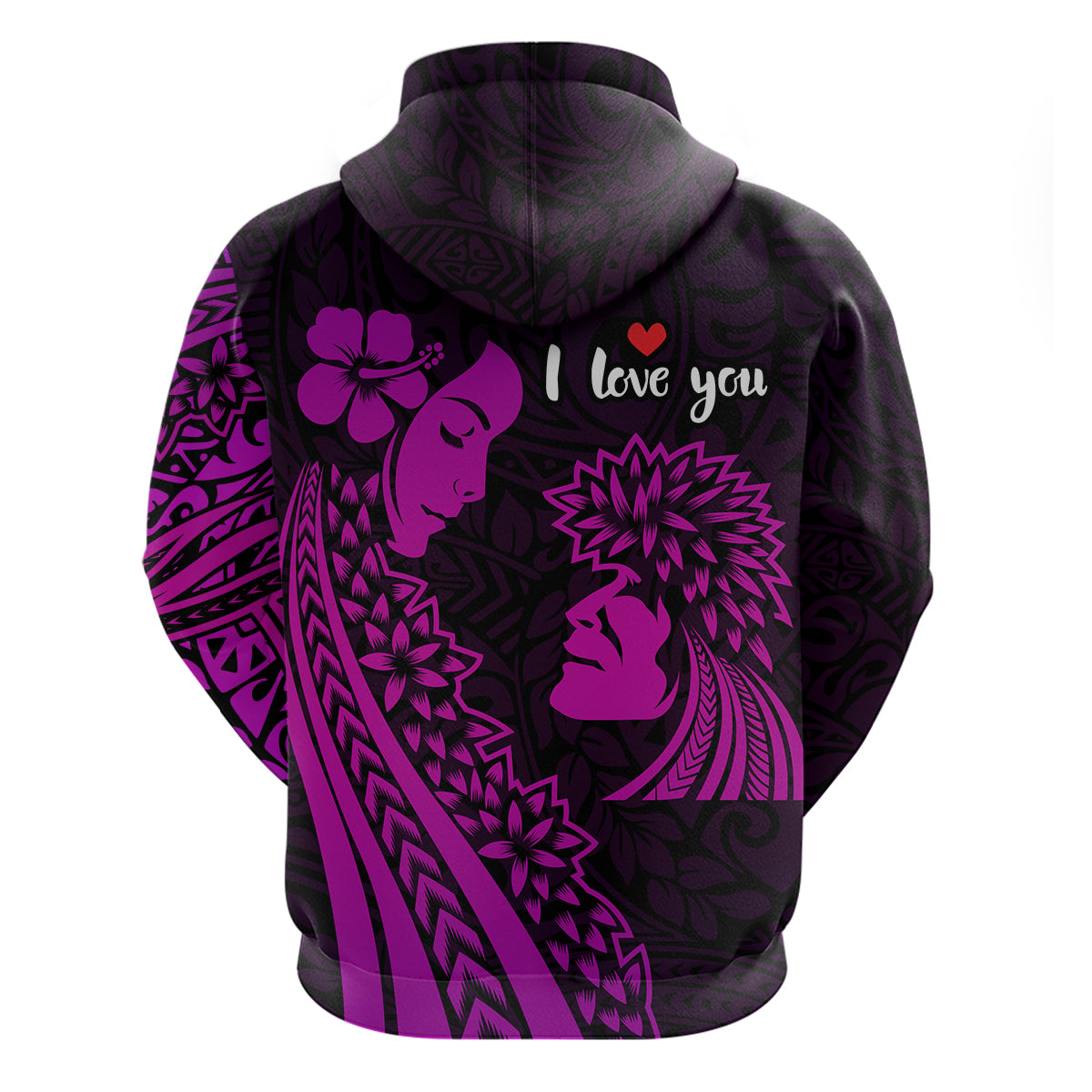 Custom Polynesian Valentine Couple Hoodie I LOVE YOU Hibiscus Style Purple LT13 - Polynesian Pride