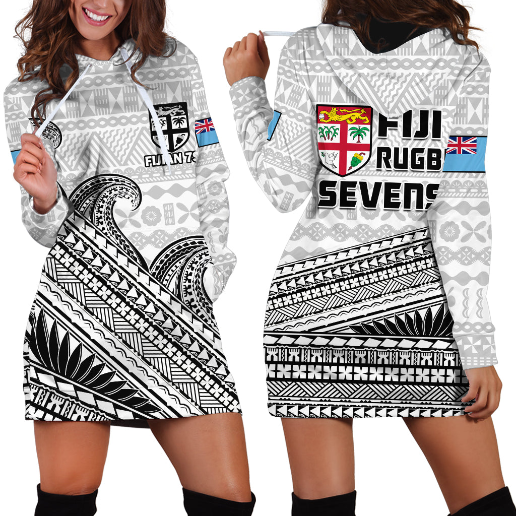 Fiji Sevens Rugby Hoodie Dress Fijian 7s Tapa Polynesian Art LT14 White - Polynesian Pride