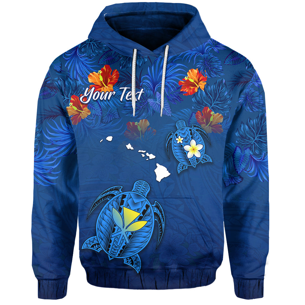 Custom Hawaiian Islands Hoodie Hawaii Tropical Flowers and Turtles Blue LT13 Unisex Blue - Polynesian Pride