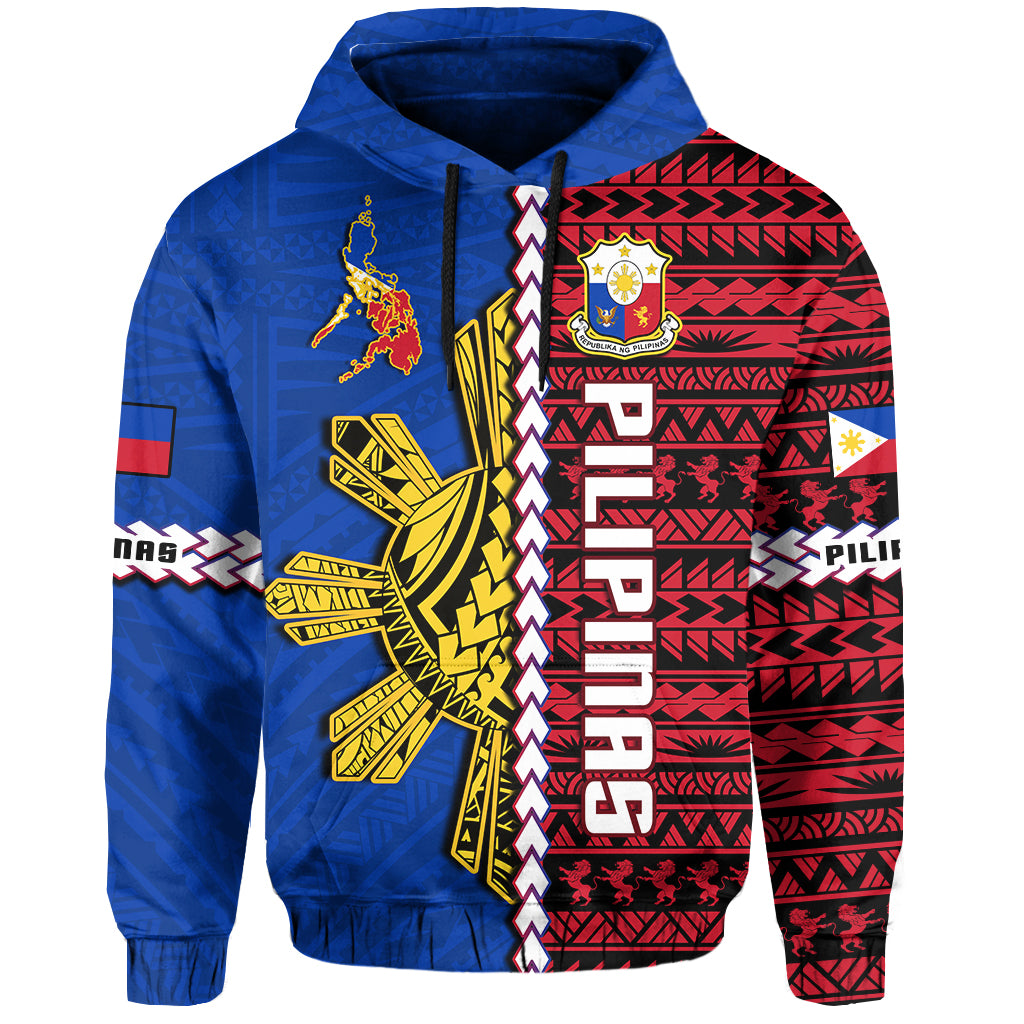 Philippines Hoodie Pilipinas Sun Mix Polynesian Pattern LT14 Hoodie Red - Polynesian Pride