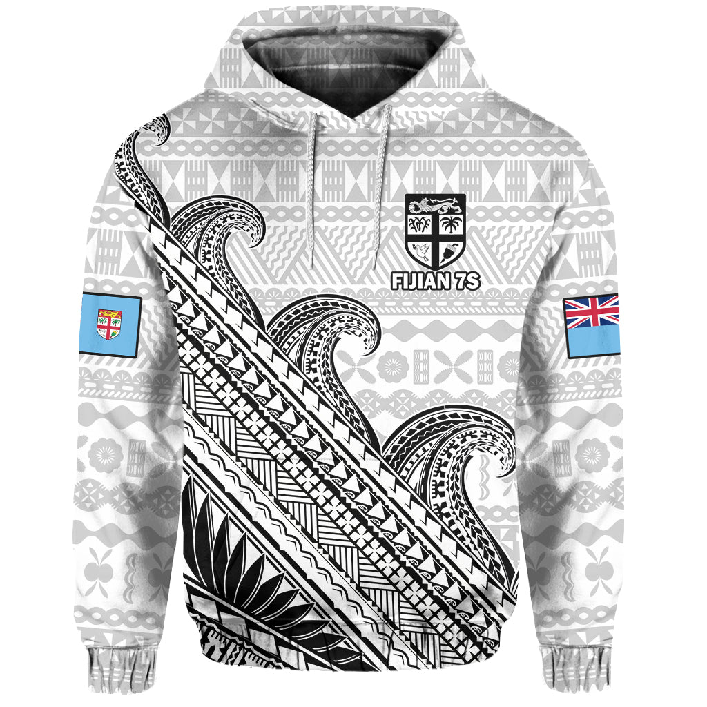 Fiji Sevens Rugby Hoodie Fijian 7s Tapa Polynesian Art LT14 White - Polynesian Pride