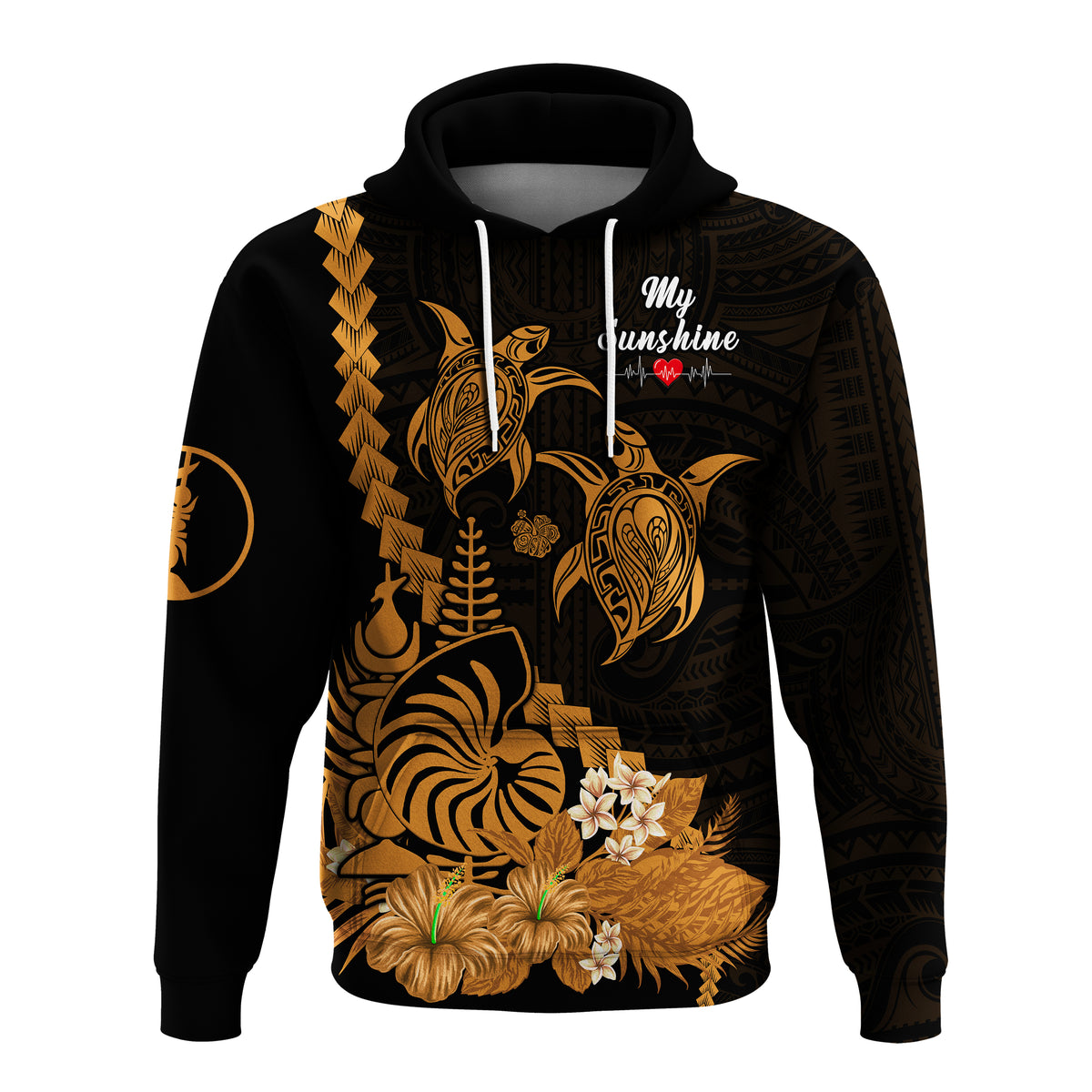 Custom New Caledonia Valentine Couple Love Hoodie My Sunshine Polynesia Turtle Gold LT14 - Polynesian Pride