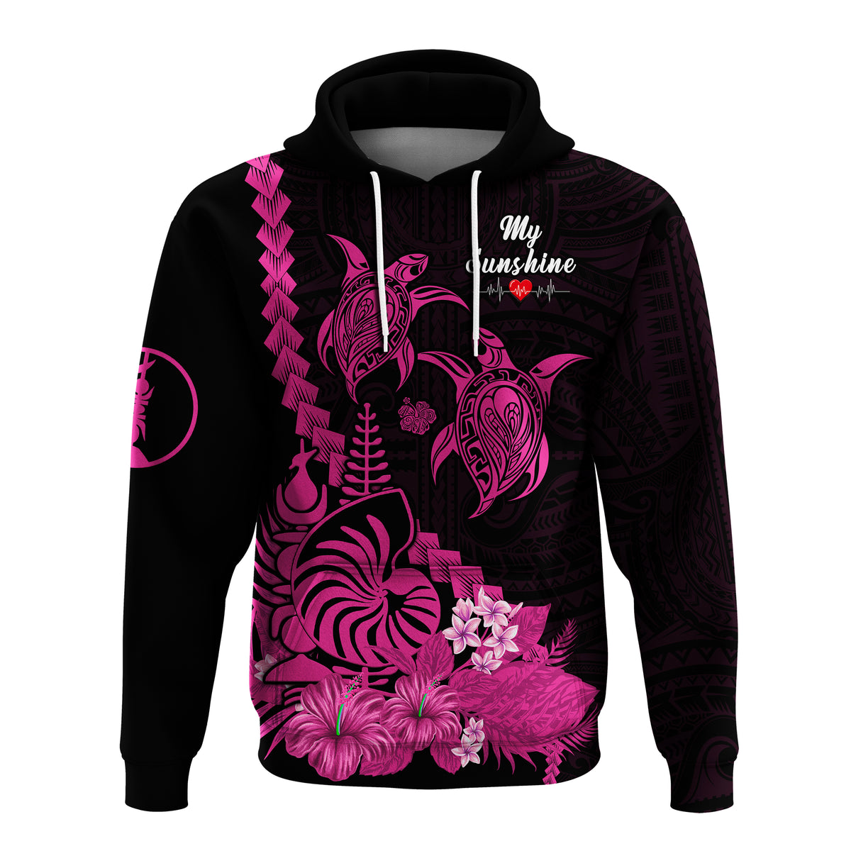 Custom New Caledonia Valentine Couple Love Hoodie My Sunshine Polynesia Turtle Pink LT14 - Polynesian Pride
