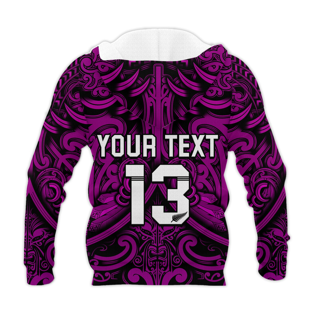 (Custom Text and Number) New Zealand Silver Fern Rugby Hoodie All Black Purple NZ Maori Pattern LT13 - Polynesian Pride