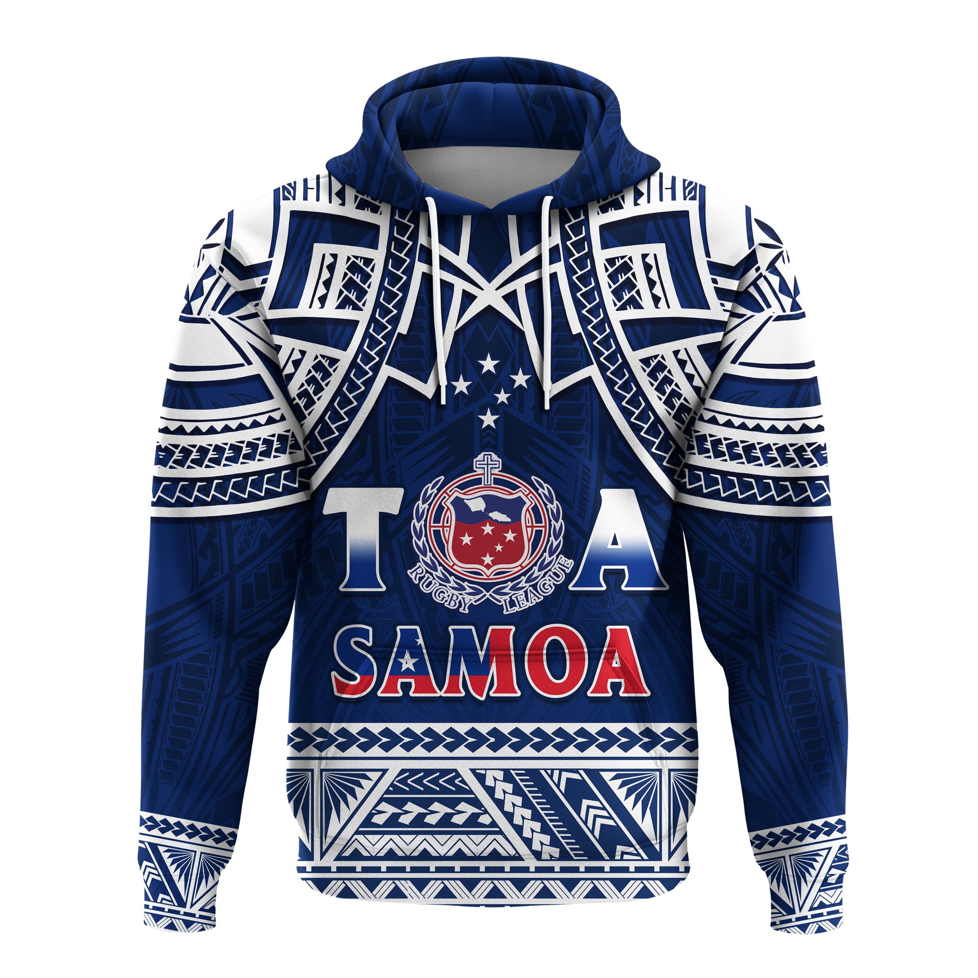 (Custom Text and Number) Samoa Rugby Hoodie Toa Samoa Pacific Sporty LT14 Pullover Hoodie Blue - Polynesian Pride