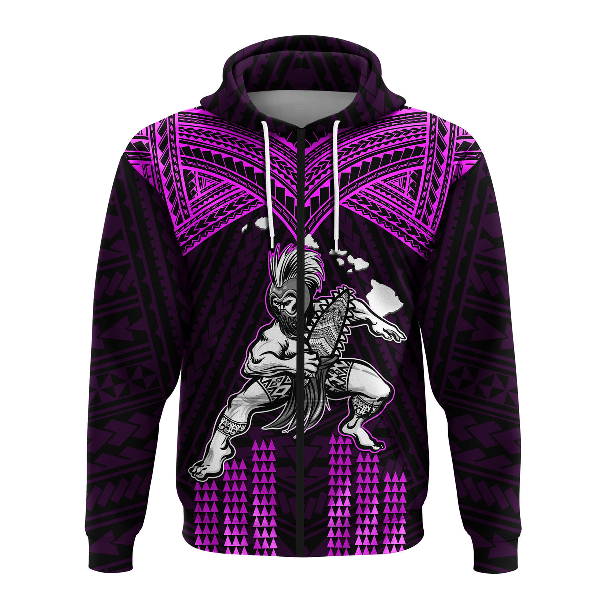 Custom Hawaii Hoodiean Warrior With Weapon Polynesian Ver.04 LT14 Zip Hoodie Purple - Polynesian Pride