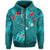 Custom Hawaiian Islands Zip Hoodie Hawaii Tropical Flowers and Turtles Turquoise LT13 Unisex Turquoise - Polynesian Pride