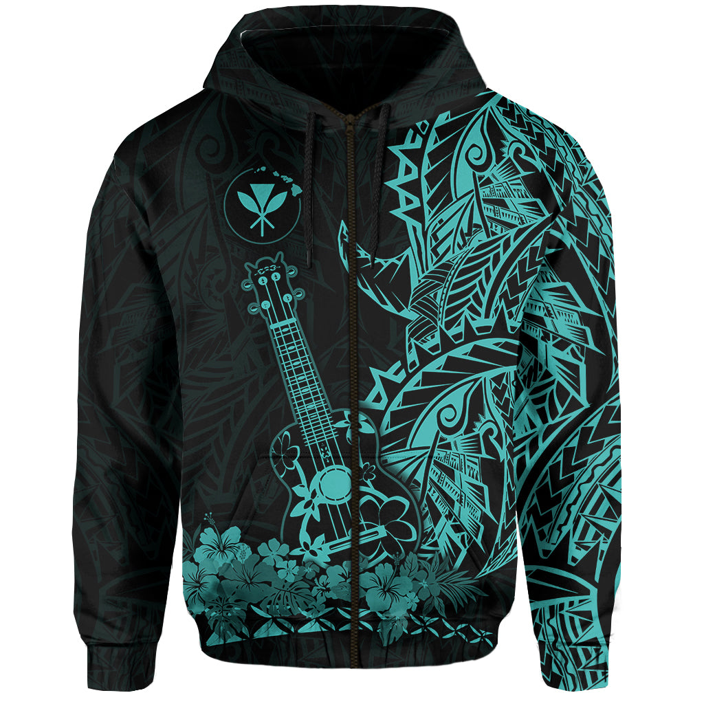 Hawaii Polynesian Zip Hoodie Ukulele Turquoise LT13 Unisex Turquoise - Polynesian Pride