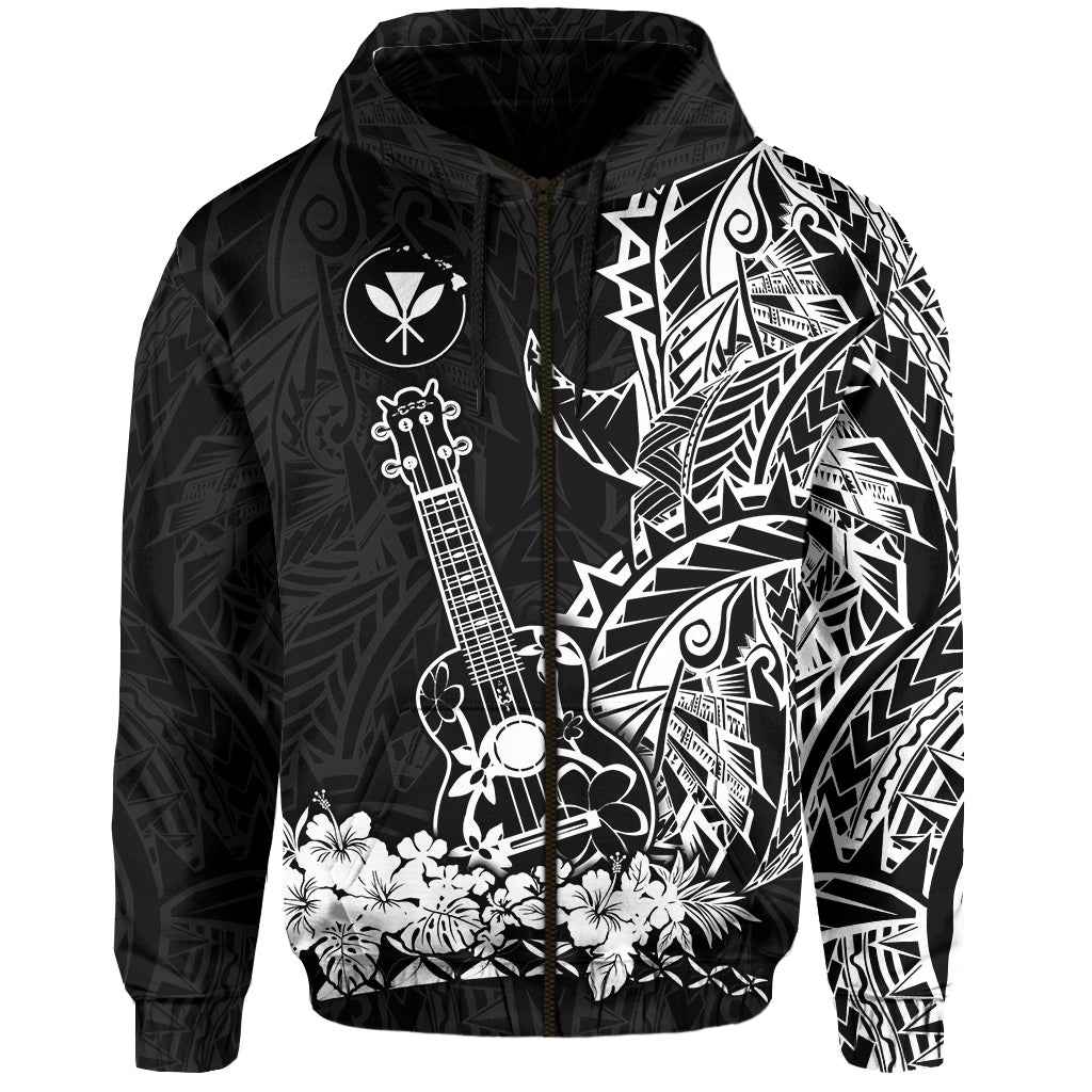 Hawaii Polynesian Zip Hoodie White Ukulele LT13 Unisex White - Polynesian Pride