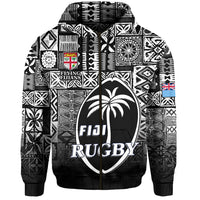 Fiji Rugby Zip Hoodie Flying Fijians Black Tapa Pattern LT13 Unisex Black - Polynesian Pride