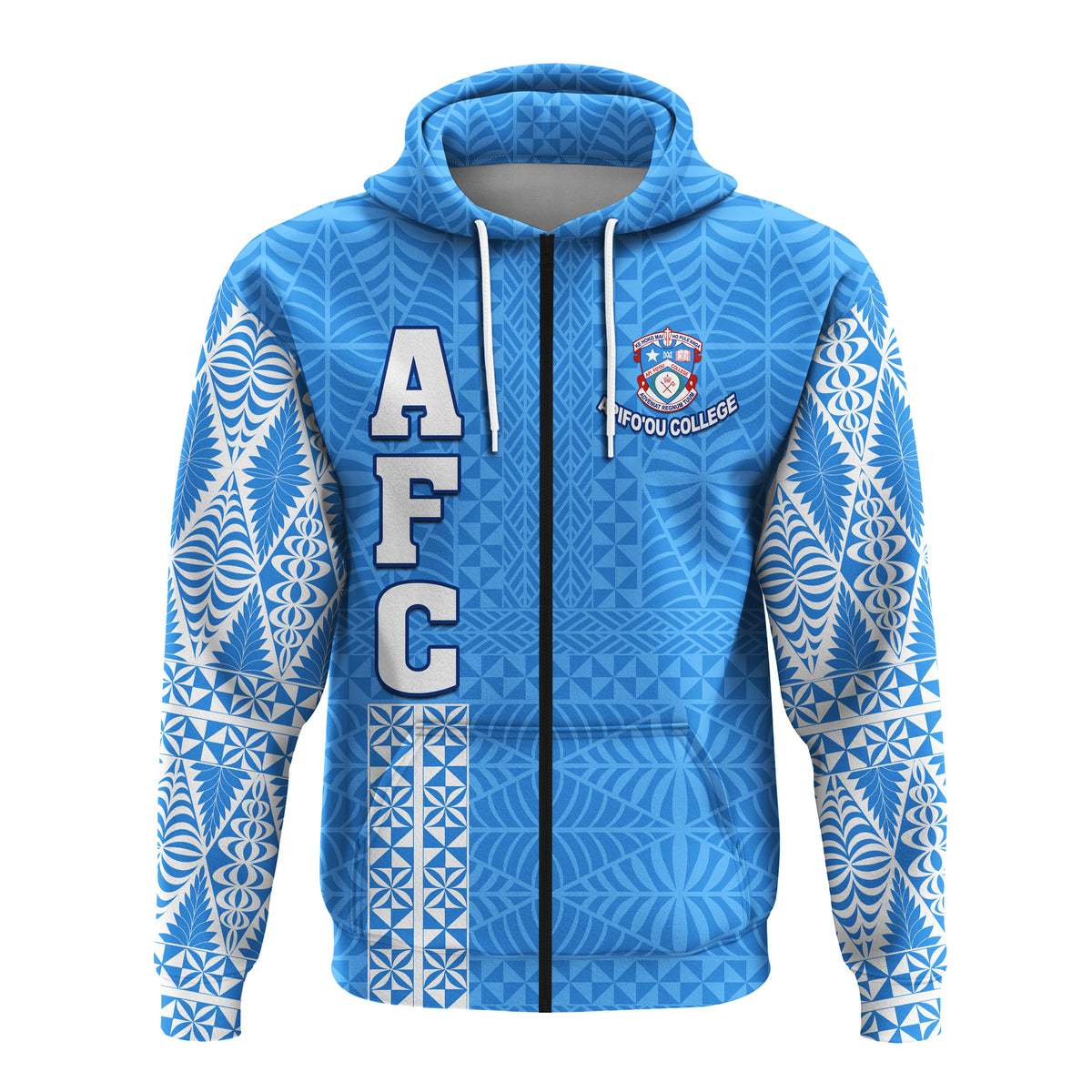 Custom Apifoou College Tonga Zip Hoodien Pattern AFC Lovers LT13 - Polynesian Pride