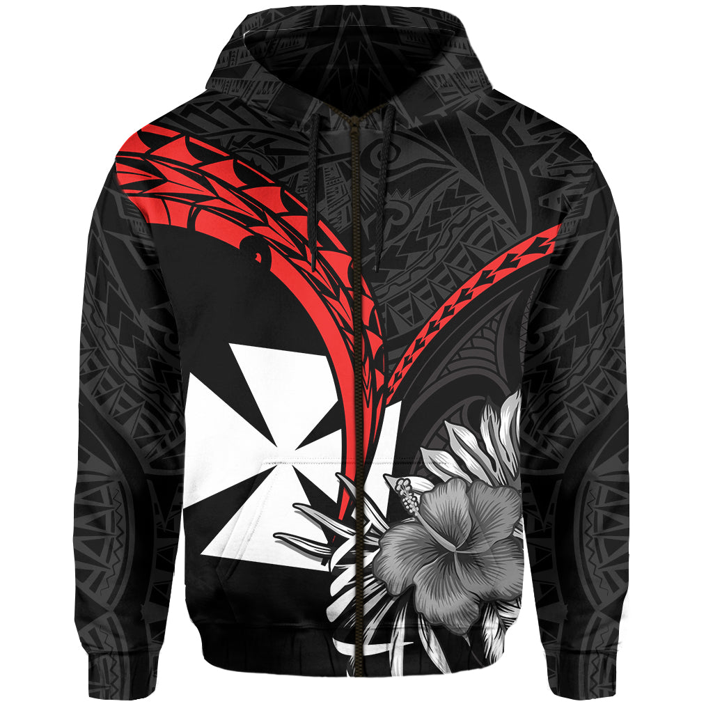 Custom Wallis et Futuna Hoodie Polynesian Pattern and Hibiscus Flowers Version Black LT13 - Polynesian Pride