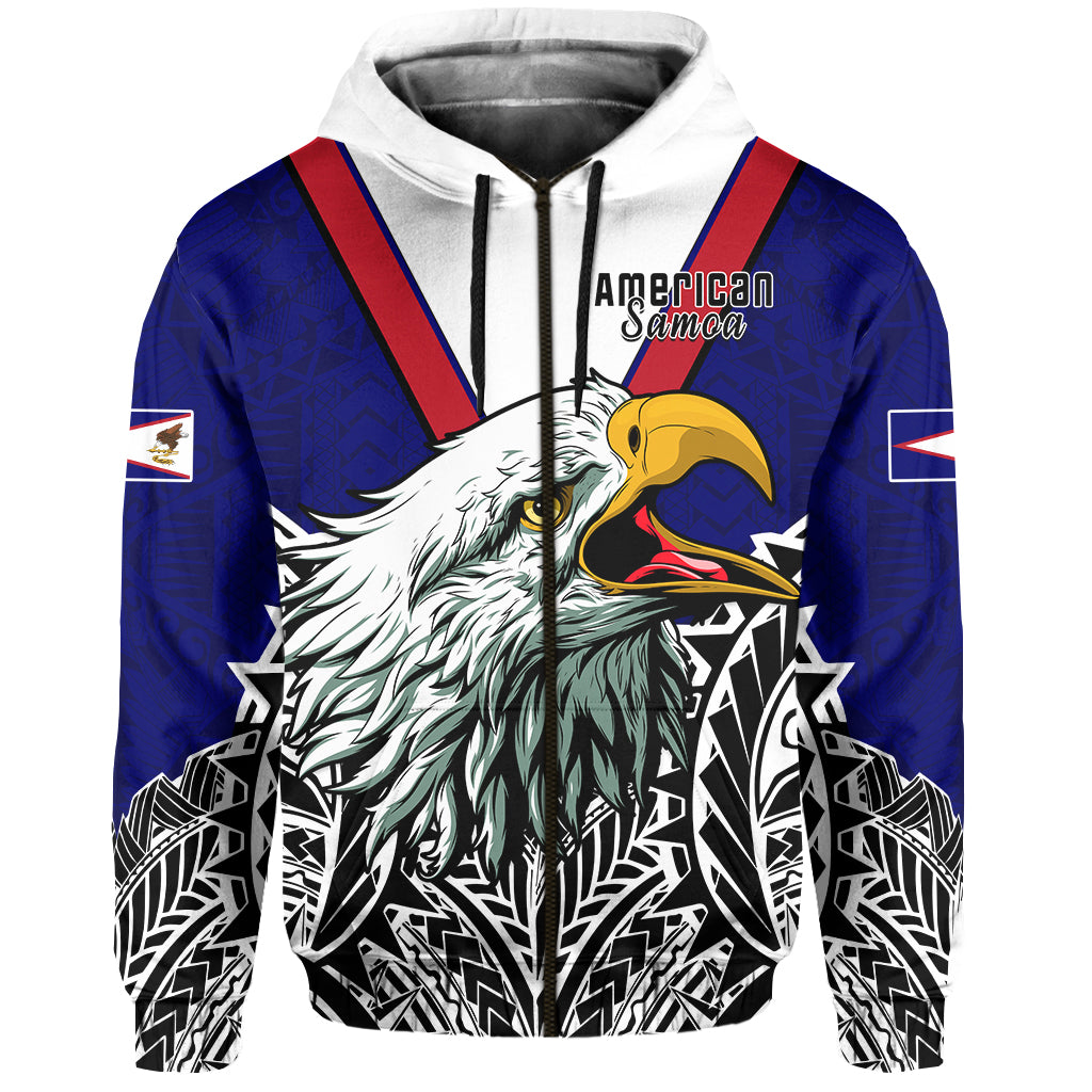 American Samoa Hoodie Bald Eagle Mix Polynesian LT13 Zip Hoodie Blue - Polynesian Pride