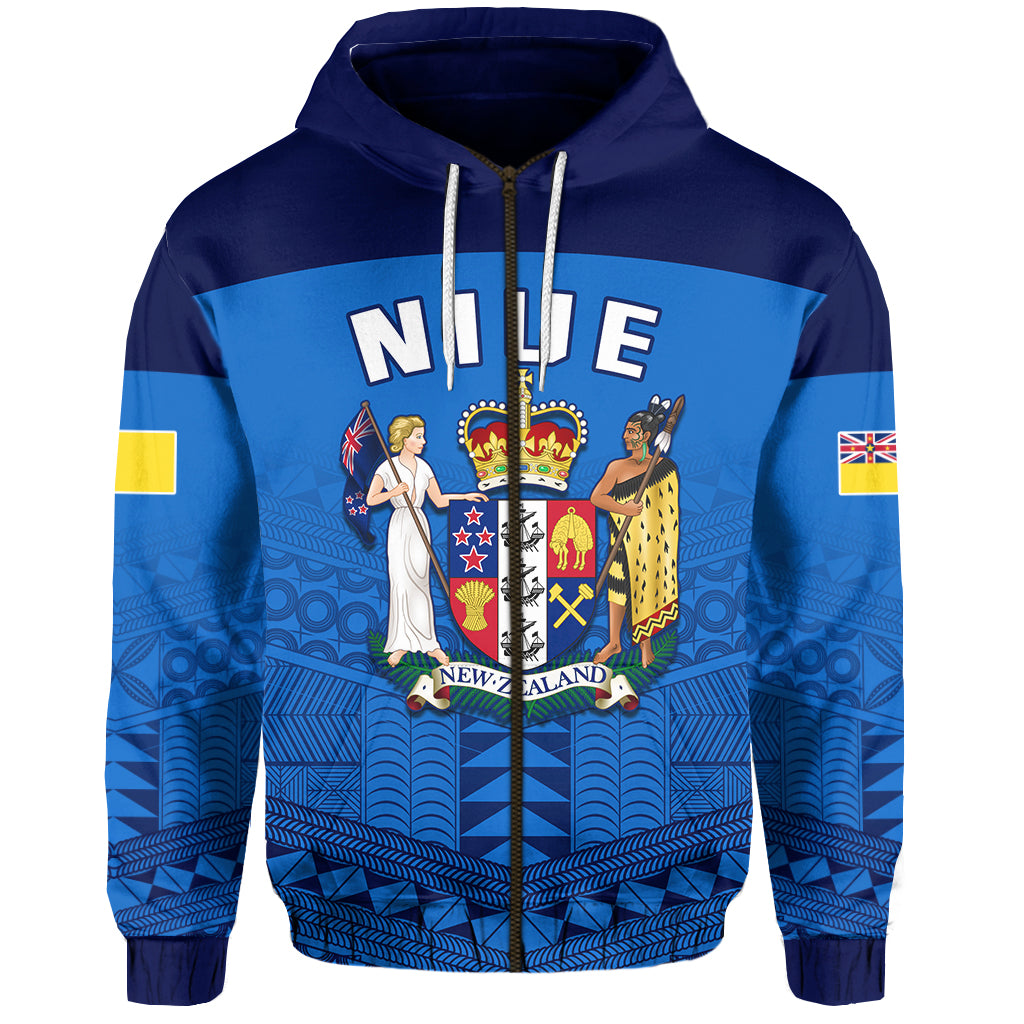 Niue Zip Hoodie Rock of Polynesia LT13 Unisex Blue - Polynesian Pride