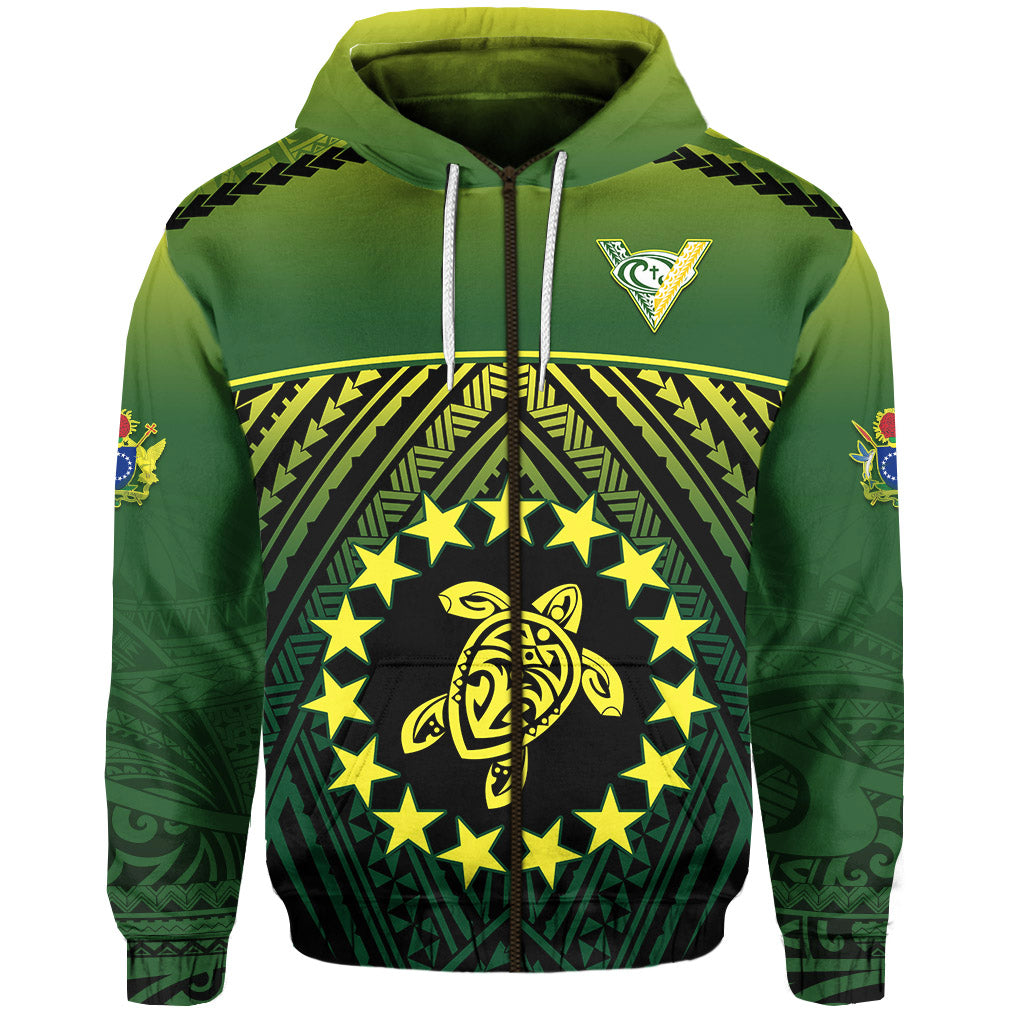 The Kukis Zip Hoodie Cook Islands Rugby LT13 Unisex Green - Polynesian Pride