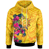 Polynesian Hoodie Vanuatu Symbols With Hibiscus Unisex Yellow - Polynesian Pride
